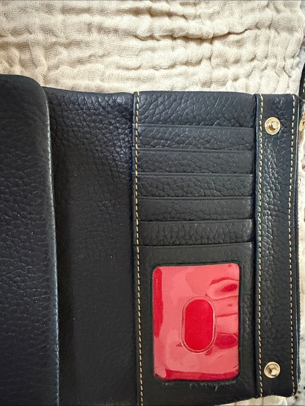 Dooney & Bourke Black Pebbled Leather Zip Wristlet with Gold Accent
